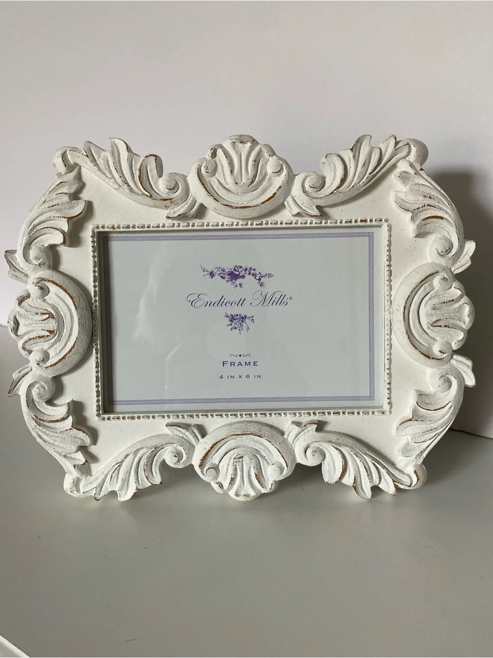 Baroque Style Picture Frame For 4 X 6” White Wood Photo Free-stand Shabby Chic l